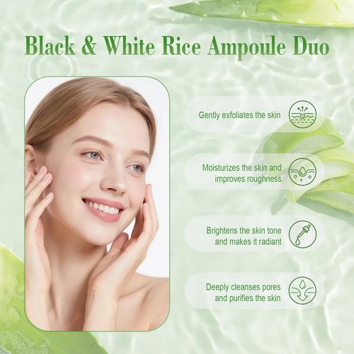 Aloe Vera Glow Black and White Rice Ampoule Duo, White & Black Rice Exfoliant Face and Body Scrub with Aloe Vera & Rice Extract，Moderate Exfoliating Facial Gel for All Skin Types