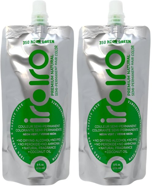 IROIRO Premium Natural Semi-Permanent Hair Color 350 Neon Green (8oz) (Pack of 2)