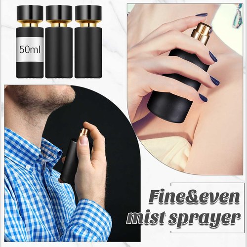 Teenyyou 6 Pack 50 ml Glass Perfume Bottles and Refill Tools Set, Travel Perfume Atomizer Spray Bottles, Portable Empty Refillable Atomizer Decanters with Dispenser Transfer Kit (Black)