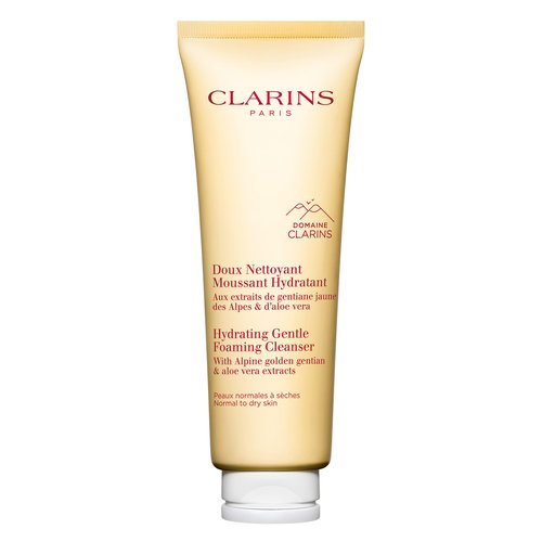Clarins Hydrating Gentle Foaming Face Cleanser | Cleanses, Soothes, and Softens | Contains Aloe Vera to Boost Hydration | Soap-Free | SLS-Free| Normal To Dry Skin Types | 4.2 Ounces