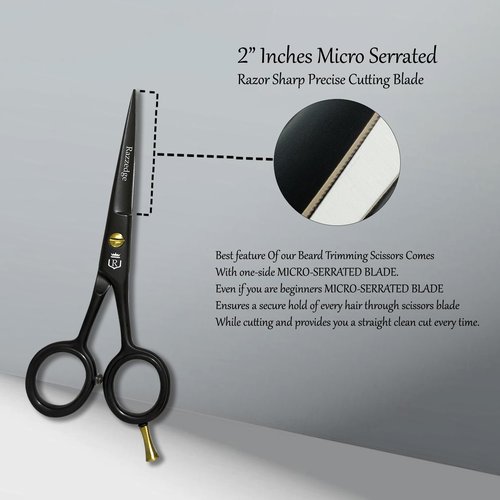 5" Professional Mustache & Beard Scissors With 1 Beard, 1 Mustache Comb & Travel Pouch, Stainless Steel Black Mustache & Beard Trimming Scissors for Men Facial Hair and Grooming.