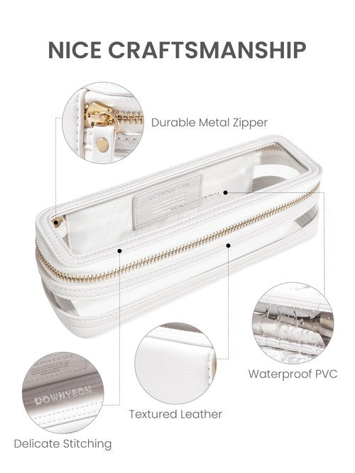 ROWNYEON Small Waterproof Toiletry Organizer Train Case, CLear Travel Makeup Bag for Women，Transparent Cosmetic Bag，Portable Makeup Case Organizer (White)