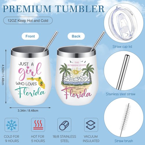 Paterr 4 Pcs City Souvenirs Gifts Texas Canvas Bag California Makeup Bag Italy 12oz Stainless Steel Tumbler with Lid Florida Keychain Travel Lover Gifts Souvenirs for Women Men (Florida)