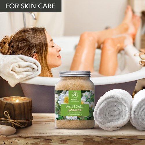 Bath Sea Salt Jasmine 46 Oz (1300g) - Bath Salts with Jasmine Essential Oil for Bath Soak - Relaxing Bath - Beauty - Body Care - Relaxation - Good Sleep - Aromatherapy Bath Salts - Flower Bath Salt