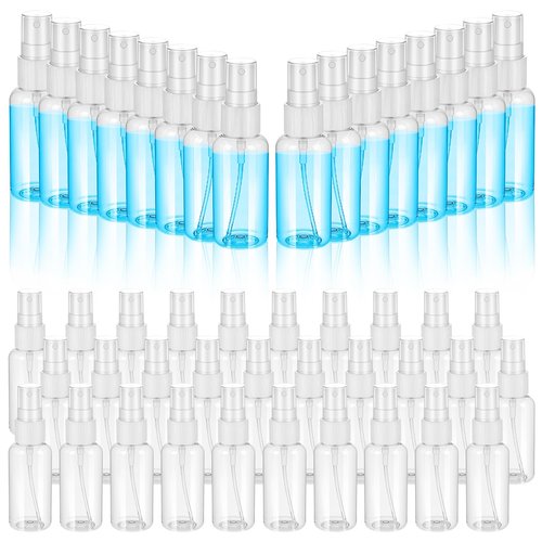 Meyeyaia 90PCS Small Travel Spray Bottle Bulk 1oz/30ml Clear Fine Mist Spray Bottles Plastic Refillable Mini Empty Bottles for Toiletries Perfume Plant Care Home Cleaning