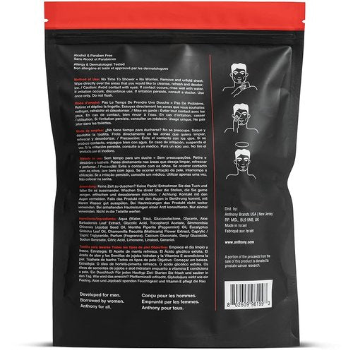 Anthony Shower Sheets, 12 Single Pack Sheets Alcohol Free Deodorant 2.5 Fl Oz