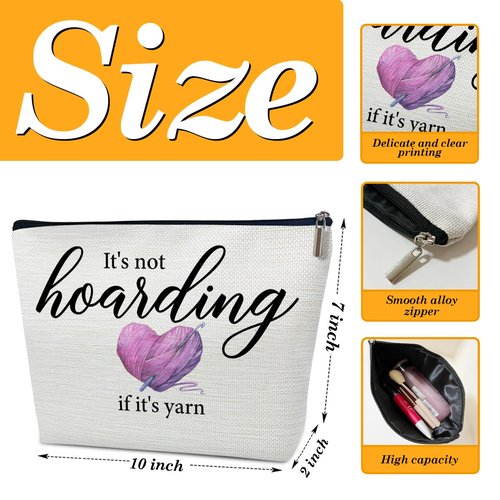Ythuil Crochet Gifts Makeup Bag, Knitting Gifts for Lovers Crocheters Knitters Women, It's not Hoarding If It's Yarn Cosmetic Bag for Purse