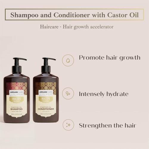Arganicare | Duo Shampoo + Conditioner | Castor | Growth Accelerator | Gently Cleans & Moisturizes Hair | All hair types | 13.53 fl oz + 13.53 fl oz