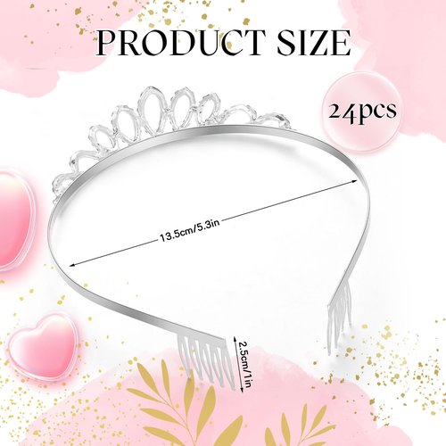 Yuefunny 24 Pcs Crystal Tiara Headbands for Women Princess Headband Crown with Combs Tiaras and Crowns for Pageant Bridal Wedding Prom Party Gifts(Classic,Silver)