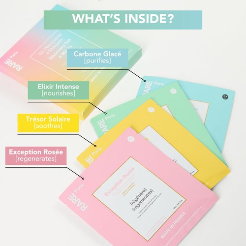 RARE Paris – Discovery Face Mask Set – 4 Sheet Masks for Hydration, Glow & Skin Balance – Regenerates, Soothes, Nourishes & Purifies – All Skin Types