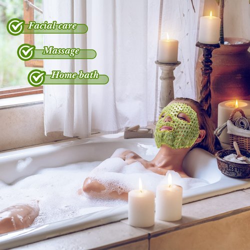 Jade Facial Mask, Jade Sleep Natural Stone Green Facial Cooling Mask, Beauty Skincare Massage Tools for Alleviate Puffiness Face Massage Puffy Eyes Dark Circles