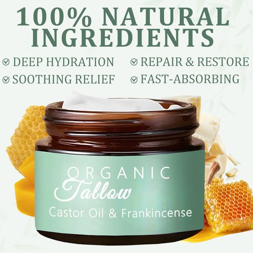 zdiwond Organic Whipped Tallow Cream Balm with Castor Oil & Frankincense Oil, 2 Pack Grass Fed Whipped Obviously Beef Tallow Cream for Natural Skincare & Moisturizing, Moisturizer for Skin/Face (2)