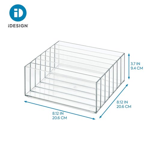 iDesign 42870 Clarity BPA-Free Plastic Divided Wide Makeup Palette Organizer, 8.1" x 8.1" x 3.7"