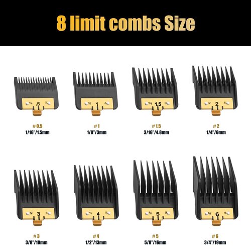 8PCS Premium Clipper Guards with Metal Clip compatible with BaBylissPRO Barberology Comb Set,Cutting Lengths 1/16”-3/4 ”, for Babyliss Clipper Guards for FX870 FX890 FX825 FX673 Clippers