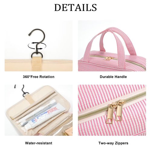 YOOLIFE Hanging Toiletry Bag for Women - Travel Toiletry Bag Makeup Bag, Portable Toiletries Cosmetic Bag, Airplane Travel Essentials - Letter T, Pink
