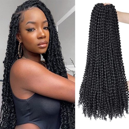 ShowCoco 8 Packs Passion Twist Hair Water Wave Braiding Hair Curly Passion Twist Crochet Hair Braiding Hair Synthetic Hair Extension (22 Inch, #1B)