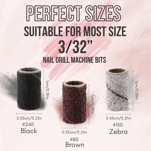 Makartt Nail Drill Bits, 7Pcs Tungsten Carbide Diamond Ceramic Nail Drill Bit Set For Acrylic Nails 3/32 Drill Bits Bundle With 300Pcs #80#150#240 Grits Nail Drill Bits Sanding Bands