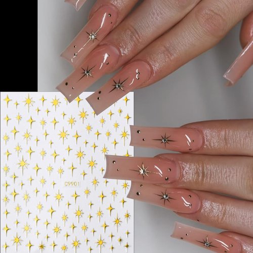 NOOEPC Star Nail Stickers, Nail Sstickers for Nail Art Decals Silver Gold Black Holographic Decals Supplies Design Decoration Accessories