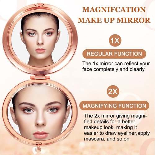 Cindeer 12 Pcs Small Compact Mirror Folding Pocket Makeup Round Hand Held Cosmetic Magnifying Compact Rhinestone Mirror with 1X/2X Magnification for Women Girls Travel (Blended Colors)