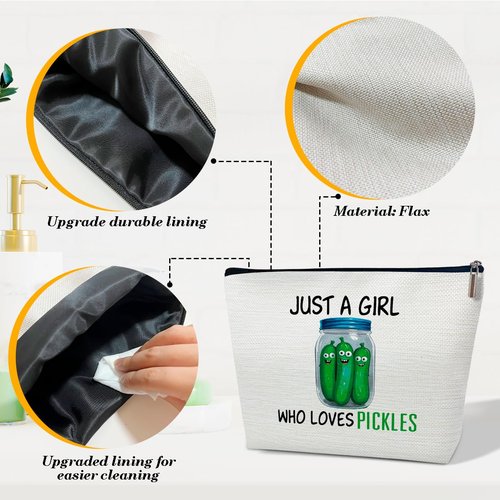 Ythuil Pickles Makeup Bag, Pickle Lovers Gifts Cosmetic Bag for Purse, Gifts for Besties Best Friends Lovers, Just A Girl Who Loves Pickles