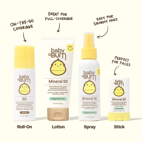 Sun Bum Baby Bum SPF 50 Sunscreen Spray & Face Stick | Mineral Uva/Uvb Face & Body Protection for Sensitive Skin | Fragrance Free | Travel Size
