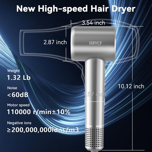 High Speed Hair Blow Dryer｜Professional Salon Grade Air Speed, Negative Ion Hair Care｜Quiet Design｜Suitable for Thick Hair/Styling with Nozzle & Diffuser, Long Motor Lifespan