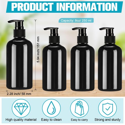 CroBlissful 24 Pcs Empty Plastic Pump Bottles 8oz Refillable Lotion Pump Bottle Containers with Black Dispenser for Shampoo, Conditioner, Face Cream, Massage Oil, Liquid Soap