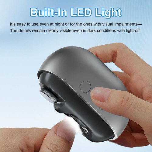 Fanyil Easyclip Smart Nail Clipper - Electric Nail Clippers for Seniors, 3-in-1 Automatic NailClipper with Polishing & LED Light, USB Rechargeable, Small and Portable(Gray)