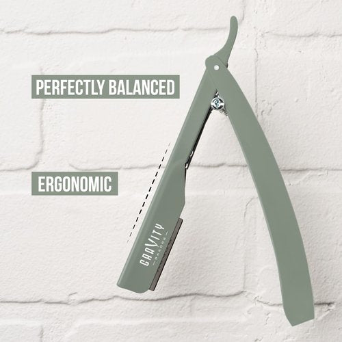 Professional Straight Razor Bundle - Stainless Steel Straight Edge Razor with 20 Gravity Premium Blades (Mystique, Dynasty)