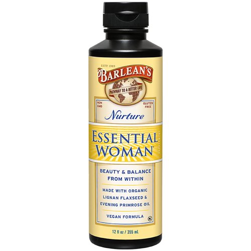 Barlean's Essential Woman Liquid Supplement for Women, Organic Flaxseed and Evening Primrose Oil for Healthy Hair, Nails and Skin, Omega 3 6 9 and GLA, 12 oz