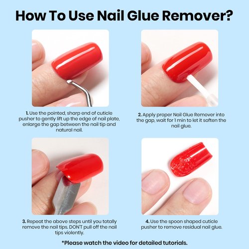 Beetles Nail Glue Remover with Cuticle Tool, 1 Pcs 20ml Press on Nail Remover Non-Acetone Adhesive for False Nail Tips Gentle Formula Not for U v Nail Glue Gel