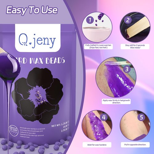 Wax Beads, Hard Wax Beads for Hair Removal Sensitive Skin with Lavender Formula, 2.5lb Waxing Beads for Women Men, Brazilian Bikini, Face, Arms, Chest, Back, Legs, Eyebrows, Underarms