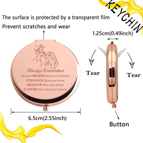 KEYCHIN Lady Dog Pocket Mirror Tramp Dog Fans Gifts You are Braver Stronger Smarter Than You Think Lady Tramp Couple Compact Mirror (Lady Dog-RG)