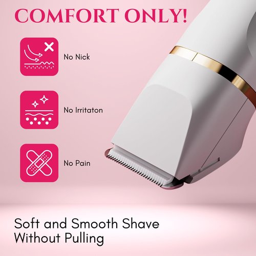 Paradise Bliss Quality 5-in-1 Bikini Trimmer Electric Razors with USB Cord, Excellent Facial Hair Elimination, Wet/Dry Body Shaver for Nose, Eyebrows, Beard, Leg, and Arm, IPX7 Waterproof (White)