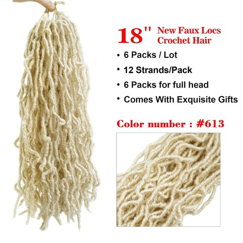 18 Inch New Faux Locs Crochet Hair 6 Packs Crochet Locs Pre-looped Soft Locs Braiding Synthetic Hair Extensions 12 Strands/Pack #613