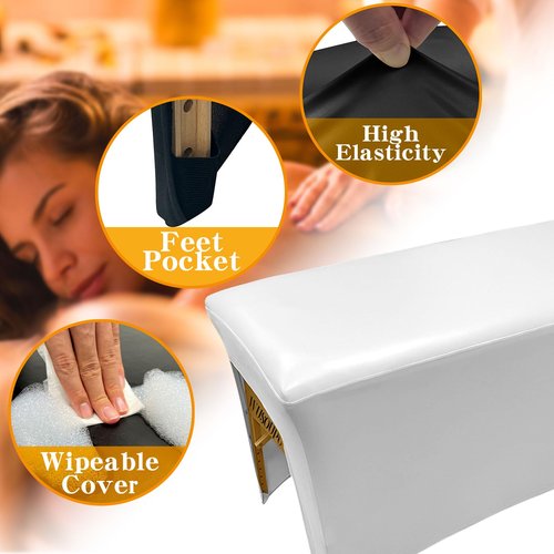 WUSOUPU White Lash Bed Cover Wipeable PU Leather Massage Table Cover Waterproof, Ultra-Durable Massage Bed Cover Wrinkle-Resistant Silky Spa Bed Cover Reusable Wax Bed Cover for Esthetician(6FT)