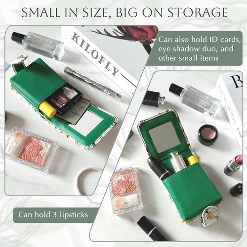 kilofly Genuine Leather Double Lipstick Case Cosmetic Makeup Holder + Gift Box