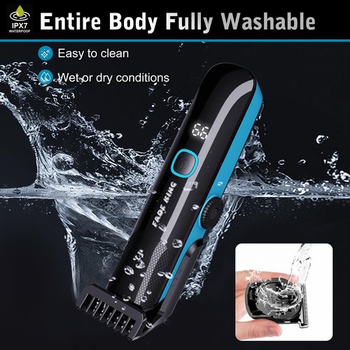 FADEKING Beard Trimmer for Men, Professional Hair Trimmer, Waterproof Electric Beard Trimmer Razor for Nose, Body, Face & Mustache, Cordless Hair Clippers, Grooming Gifts for Men (Blue)