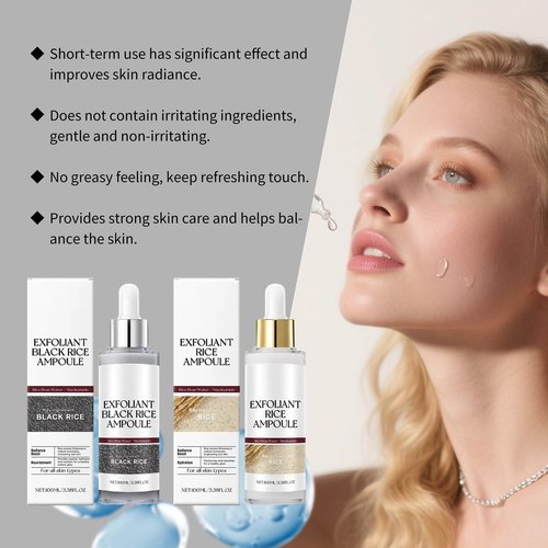 BEBIR Peel Shot Glow Rice Ampoule Duo–2 PCS White & Black Rice Facial Serum Lightweight Hydrating Formula for All Skin Facial Exfoliator Pore Refining Dead Skin Cells Remover