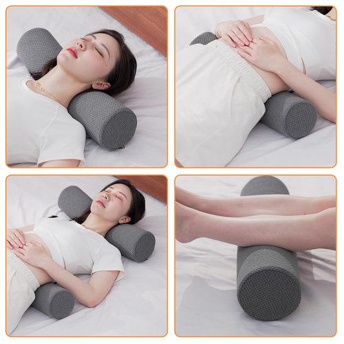 2 Pack Round Massage Table Bolster Pillow Pad, Bolster Pillow, Round Pillows, Suitable for Earthlite Massage Table (Grey, 5.9''x19.6'')