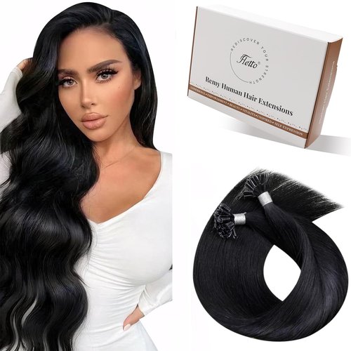 Hetto K Tip Hair Extensions Real Human Hair Black Utip Hair Extensions Human Hair Jet Black Ktip Human Hair Extension Straight Fusion 16 Inch 50s 50g