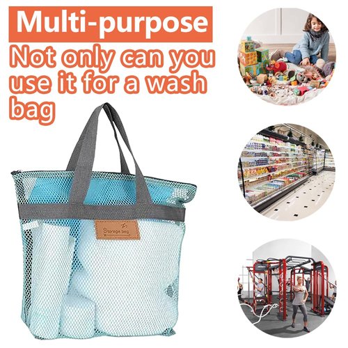 Rotema Mesh Shower Bag with Zipper, 11.8x9.8Inches Small Pool Shower Bag, Men Women Gym Toiletry Essentials, Blue