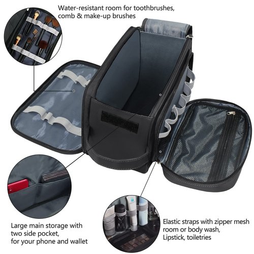 Buruis Extra Large Toiletry Bag for Men, Travel Toiletry Organizer Dopp Kit Water-resistant Shaving Bags, PU Leather Cosmetic Bathroom Shower Bag for Toiletries, Grooming, Accessories (Black)