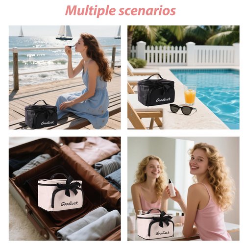 lllyan Travel Makeup Bag for Women, Large Capacity Makeup Portable Storage Bag, Flat Open Waterproof Storage, Toilet Bag Stand up Independent Compartment for Easy Access