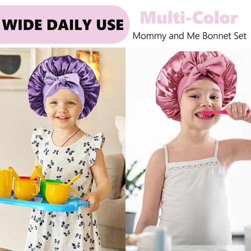 2 PCS Kids Bonnets for Girls,Silk Bonnet for Kid Toddler Sleeping with Scrunchies