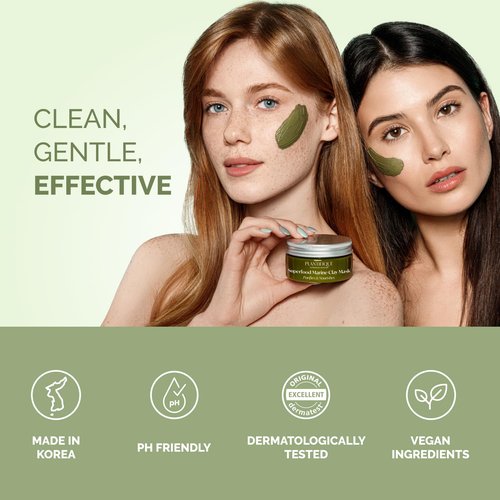 PLANTIFIQUE Korean Skincare Clay Mask – Hydrating Mud Mask with Avocado & Superfoods, Dermatologist-Tested for Face & Body – Vegan, 3.4 Oz/100ml (Pack of 2)