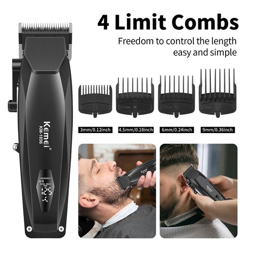 KEMEI KM-1856 Professional Hair Clipper for Men Cordless Hair Cutting Kits, Hair & Beard Trimmer, Adjustable Blade Barber Clippers with USB Rechargeable, Gift for Men