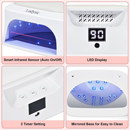 Ludysic UV LED Nail Lamp with Hand Pillow,48W UV Light for Gel Nails Nail Dryer with Smart Sensor, LCD Display Fast Curing Gel Nail Polish Nail Art Tools Manicure(White)