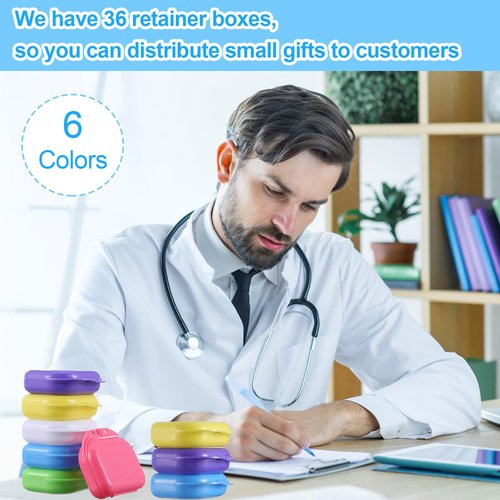 Lemecima 36 Pcs Retainer Case with Vent Holes Mouth Guard Container Case Dental Storage Container Multicolor Dental Retainer Box for Office Travel Household, 6 Colors