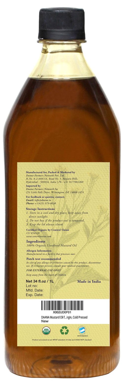 DAANA Mustard Oil for Skin: Certified USDA Organic, Extra Virgin, Cold Pressed (Fl Oz)